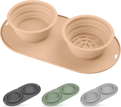 Dog Food Bowls Pet Bowls & Collapsible Dog Bowl Dog Water Bowls with No-Spill and Non-Skid, Feeder Bowls with Dog Bowl Mat for Small Medium Large ...