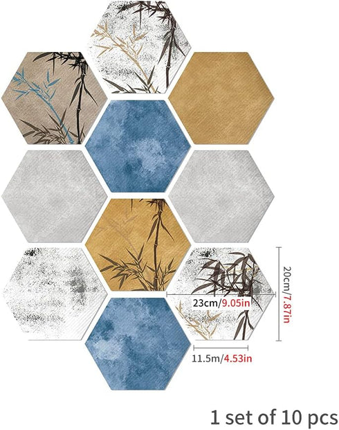 10 Pcs Hexagon Non-Slip Floor Sticker for Home Decor, Peel and Stick Self-Adhesive Wall Sticker for Living Room Kitchen Bathroom, 7.9x9.1inch, LB0...