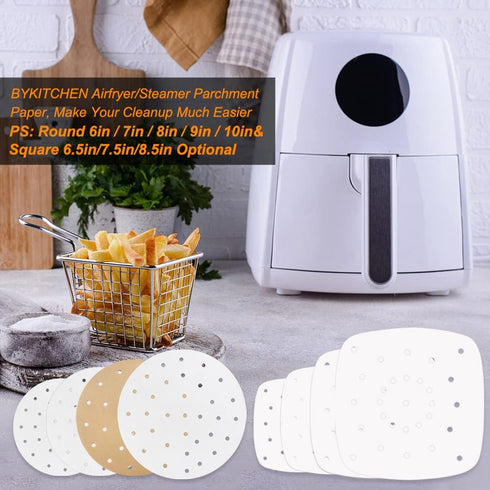 Air Fryer Perforated Parchment Paper, Set of 100, 8 inch Air Fryer Liner/Bamboo Steamer Paper/Perforated Parchment Paper for Air Fryer, Steaming B...