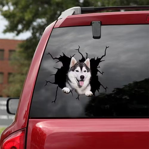 Funny Husky Car Sticker, 3D Vinyl Waterproof Dog Auto Decals11.8x11.8in, for Wall Laptop Car Window Truck Bumper Refrigerator Stickers...