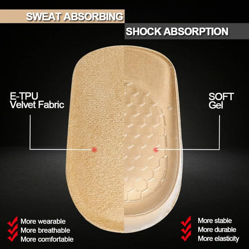 Ailaka 2 Pairs Gel Height Increase Insole, Invisible Heel Lift Inserts, Elastic Shock Absorption Pads 3 Heights for Men & Women...
