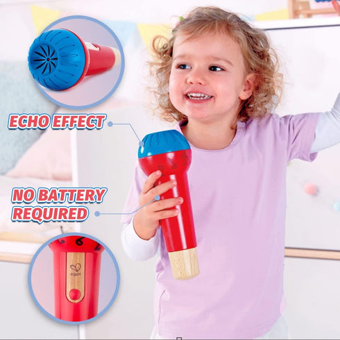 Hape Mighty Echo Microphone | Battery-Free Voice Amplifying Microphone Toy for Kids 1 Year & Up, Red, Model Number: E0337, L: 3.1, W: 3.1, H: 8.6 ...