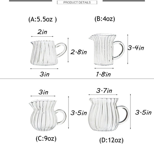 CHOOLD Creative Embossed Stripe Clear Crystal Glass Creamer Jug for Kitchen (4/5.5/9/12oz)...