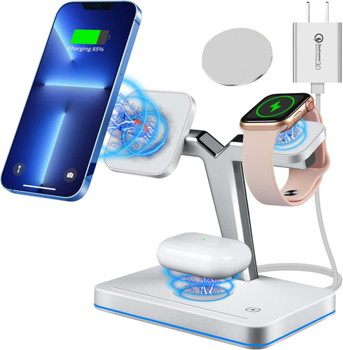 Magnetic Wireless Charger for Apple Magsafe, 15W 3 in 1 Qi Fast Wireless Charging Station Stand for iPhone 14/13/12/ Pro/Pro Max/Mini, Apple Watch...