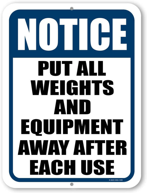 Honey Dew Gifts, Notice Put All Weights and Equipment Away After Each Use, 9 inch by 12 inch, Metal Sign Post, Wall Signs for Home, Workout Room D...