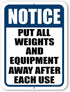 Honey Dew Gifts, Notice Put All Weights and Equipment Away After Each Use, 9 inch by 12 inch, Metal Sign Post, Wall Signs for Home, Workout Room D...