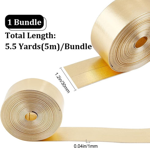 GORGECRAFT 5.5Yds Gold Metallic Leather Strip 1.2" Wide Flat Glossy Pu Leather Straps Shiny Leather Lace Stripper Beading String Ribbon Double Sid...