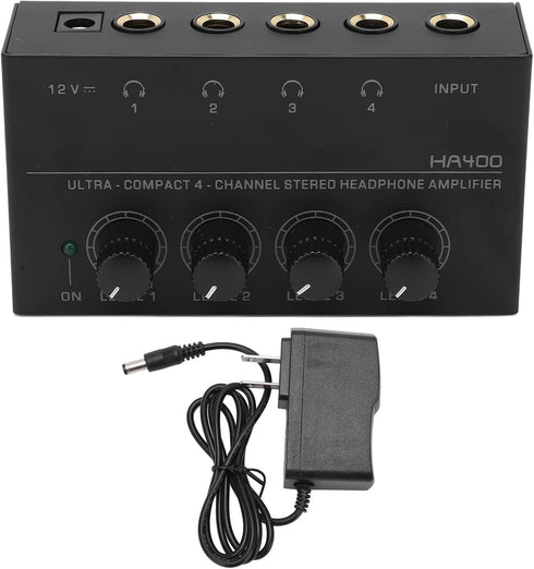 DAUERHAFT 4 Channel Stereo Headphone Amp,Ultra Low Noise Headphone Amplifier,Professional Multi Channel Mini Earphone Splitter Amp,for Sound Reinf...
