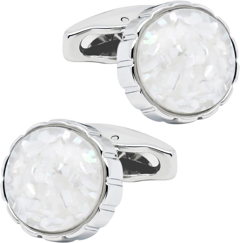 Round Polished Stone Cufflinks for Men Lady In Gift Case Classic Silver Gemstone Men's Cufflinks Jewelry Set for Wedding Anniversary Business Part...