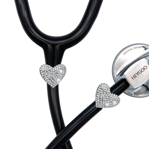 2 Pack Spark Bling Love Heart Stethoscope Charms, Custom Stethoscope Id Name Tag Charm, Silvery RN Nurse Stethoscope Charm for Littman and More (S...