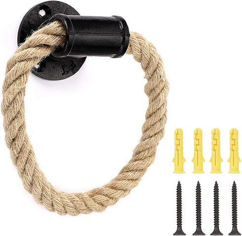 Sumnacon Industrial Pipe Rope Towel Ring - Wall-Mounted Metal Towel Rack/Bar with Hardware,Vintage Style Iron Hand Towel Holder for Shower/Bathroo...
