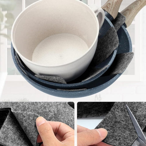 Pot and Pan Protectors, Set of 3 Grey Felt Pot and Pan Separators Pad Pot Dividers Anti-Slip Pad for Stacking and Protecting Cookware Avoid Scratc...