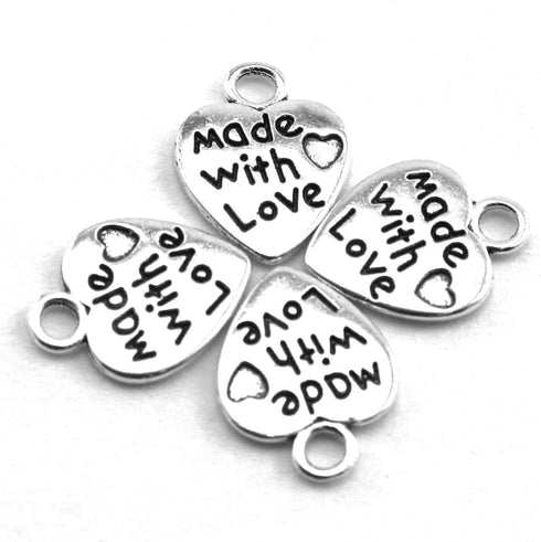 heyous 100pcs Heart Shape Charms Handmade Metal Labels Printed Made With Love Tag Labels Carving DIY Craft Necklace Bracelets Keychain Jewelry Mak...