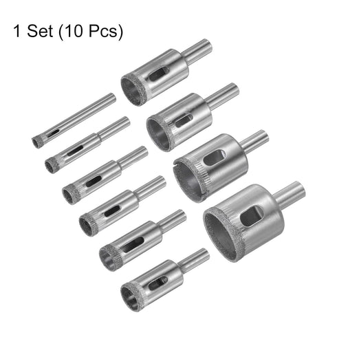 10pcs Diamond Drill Bit Set 1/4" - 1-1/4" (6mm-32mm) Hollow Drill Bits Hole Saw Set for Glass Tile Porcelain Ceramic Marble Bottles Pots Brick...