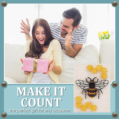 WEBBEDY 3D String Art Kit DIY Bee String Arts and Craft Kits for Adults Beginners Include All Necessary Accessories and Wooden Frame, Home Wall De...