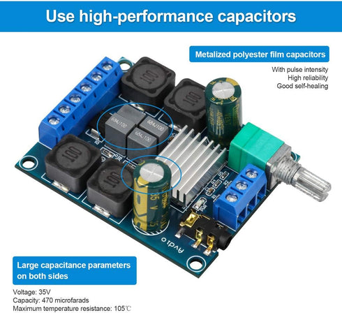 2Pcs Digital Amplifier Board,TPA3116D2 Dual Channel Audio Stereo AMP High Power Digital Subwoofer Power Amplifier Board 2x50W 5V 12V 24V for Store...