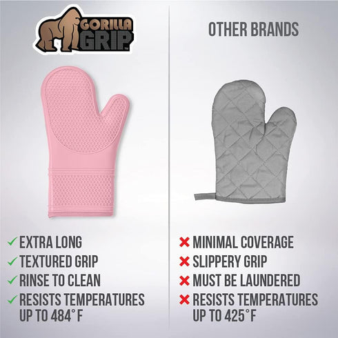 Gorilla Grip Heat and Slip Resistant Silicone Oven Mitts Set, Soft Cotton Lining, Waterproof, BPA-Free, Long Flexible Thick Gloves for Cooking, BB...