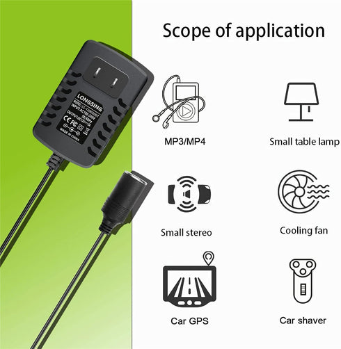 12V Power Supply AC to DC Converter Wall Plug to Car Cigarette Lighter Power Adapter, 110V-240V to 12V Current 2A Max Power 24W Max for Car Shaver...