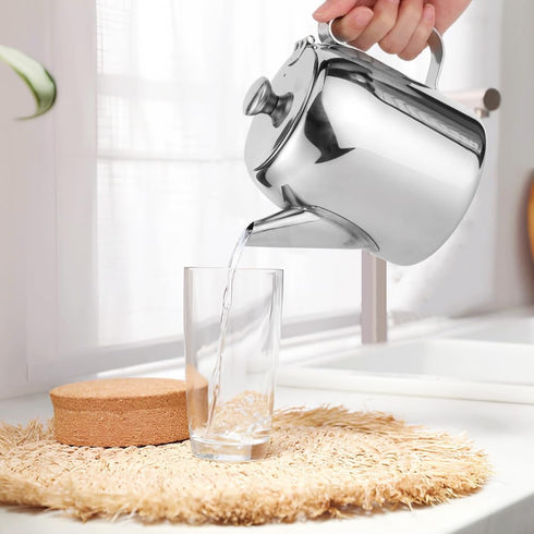 Coffee Pot Teapot, Cold Water Jug Short Spout, Teapot Stainless Steel Tea Kettle Mirror Finish Food Grade Material Spout Pour Over Round for Home ...