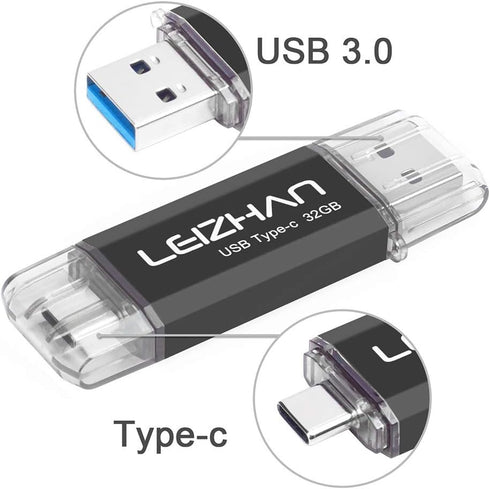 LEIZHAN USB C Flash Drive 32GB Type C Thumb Drive for Samsung Galaxy S10, S10e, S9, S8, S8 Plus, LG G5 G6, Google Pixel XL Data Storage Photo Stic...