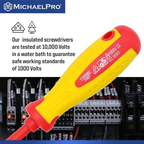 MichaelPro 2-Piece VDE Insulated Electricians Screwdrivers Set, Professional Phillips and Slotted Screwdrivers with Magnetic Tips, CR-MO Steel | M...