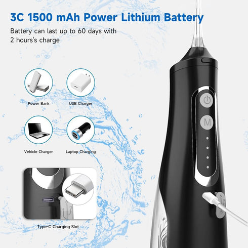 Water Dental Flosser Teeth Pick: Portable Dental Water Jet 310ML Water Tank Rechargeable Travel Irrigation Cleaner IPX7 Waterproof Electric Water ...