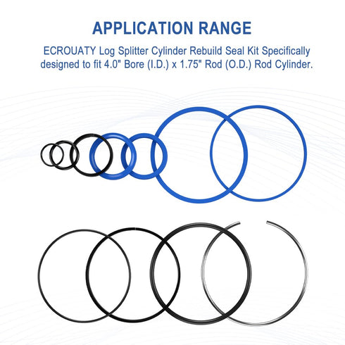 Hydraulic Log Splitter Cylinder Rebuild Seal Kit for 4.0"Bore x 1.75" Rod Cylinder, Huskee Log Splitter Parts Hydraulic Cylinder Rebuild Kit (Pack...