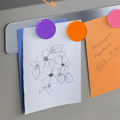 Stainless Iron Strips Bulletin Bar Board Adhesive Frameless Magnetic Bulletin Bar Strip with 10 Pieces Colorful Magnets and 8 Pcs Adhesive Tape, M...