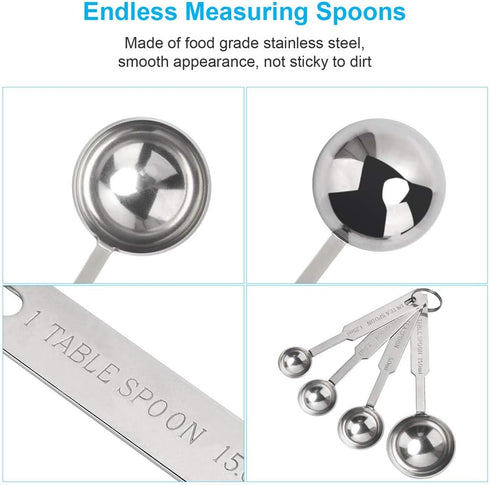 5PCS OstWony Measuring Spoons Set, Includes 1/8 tsp, 1/4 tsp, 1/2 tsp, 1 tsp, 1 tbsp, Food Grade Stainless Steel measuring cups, Tablespoon and Te...