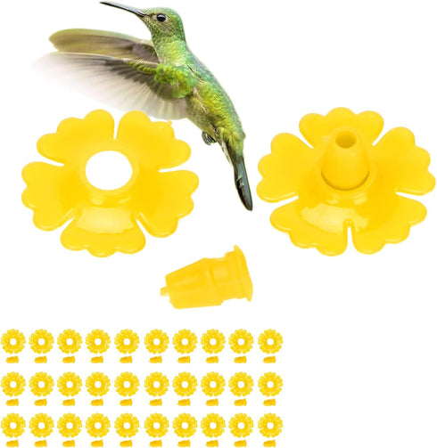 CHICIRIS 30 Set Hummingbird Feeder Flowers Hanging Bird Feeding Ports Replacement Parts for Bee Guards Feeding Hummingbird Outdoors Supplies(Yello...