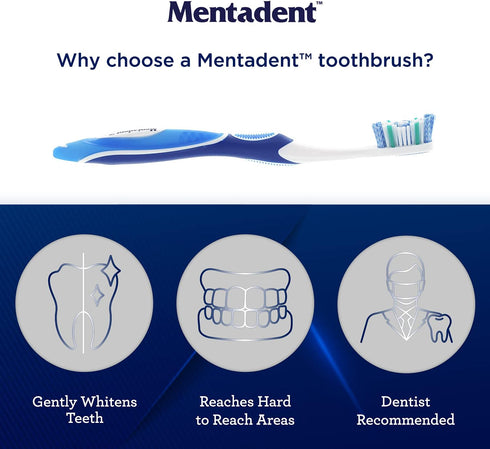 GuruNanda Mentadent Manual Toothbrush for Adults & Kids - Extra Cleaning with Soft Bristles for White Teeth Family 4 Count(Pack of 1)...