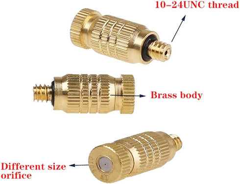 Brass Misting Nozzle, 10 Pack High Pressure Spray Misting Nozzle 10/24 UNC Outdoor Anti-drip Fogging Spray Head Misting System Nozzle for Landscap...