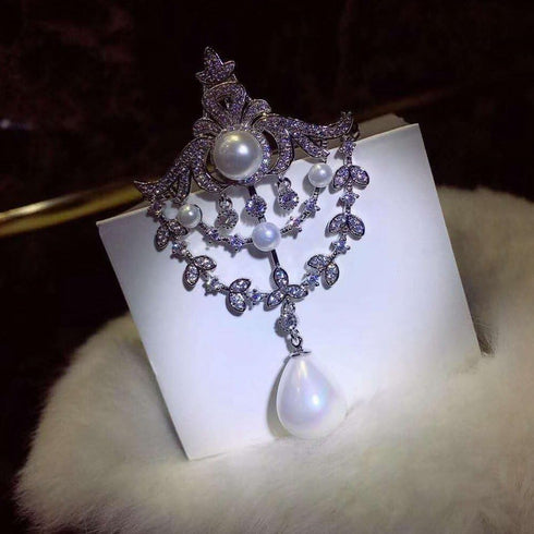 Royal Vintage Silver-Tone Double Loop Brooch Pins with Foiled Mother of Pearl Drops...