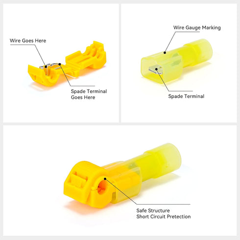 120PCS/60 Pairs T-Tap Quick Splice Disconnect Wire Terminals Spade Wire Connectors Yellow 12-10 AWG Male Female Fully Insulated Electrical Car Aut...