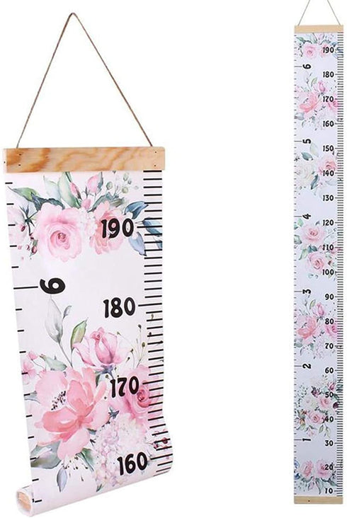 Baby Growth Chart Ruler Kids Roll-up Height Chart Wall Hanging Measurement Chart Wall Decor with Wood Frame for Kids Nursery Room Canvas Removable...
