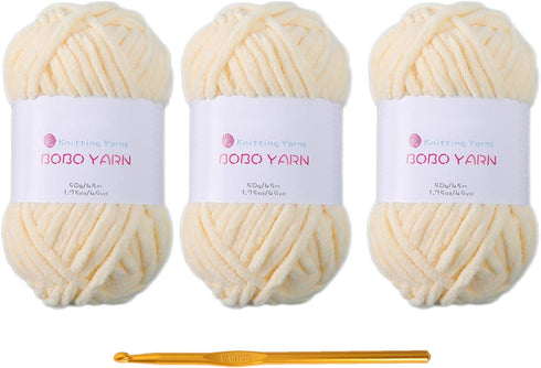 Soft Chenille for Knitted Blankets,amigurumi Crochet, Fancy Crochet DIY Crafts, Baby Blankets,Knitted Crafts and Toy Dolls.?15-Pale Yellow,with 1 ...