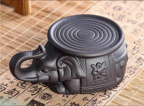Handmade Chinese Yixing Elephant Teapot Holder, Zisha Purple Sand Teapot Pad, Tea Tray Decor, Black...