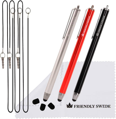 The Friendly Swede High Precision Stylus Pens for Touch Screens, 3pcs 5.5" Stylus Pen for iPad with Replaceable Thin-Tip, Incl. Replacement Tips, ...