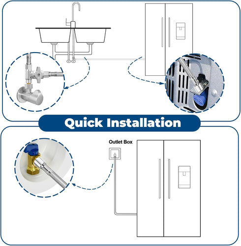 Stainless Steel Refrigerator Water Line - 10 FT PEX Inner Hose Ice Maker Water line,Food Grade Fridge Water Hose with 1/4 Inch Compression Connect...