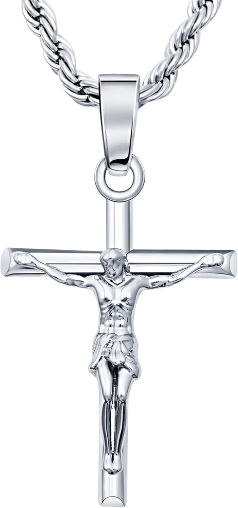 HELLOICE Crucifix Cross Necklace 18K Gold Plated Cross Pendant with 3mm 22" Rope Chain for Men Women...