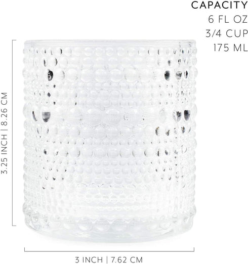 Darware Little Hobnail Drinking Glasses (6oz, 4pk, Clear); Old-Fashioned Beverage Glasses for Tabletop, and Bar Use, and Candle Jars...
