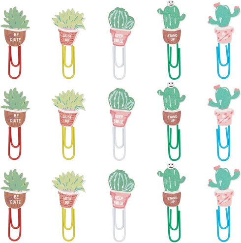 CRASPIRE 80Pcs Cactus Plants Paper Clips Cute Binder Paperclips Clamps with Clear Box Bookmarks Metal Planner Memo Dispenser for Office Supplies S...