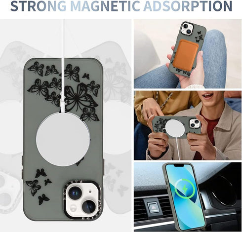 Compatible iPhone 13 6.1 "2021 Black Butterflies Magnetic Phone Case,Soft TPU Bumper Translucent Magnetic Matte Phone Case Cute Butterfly Print Pa...