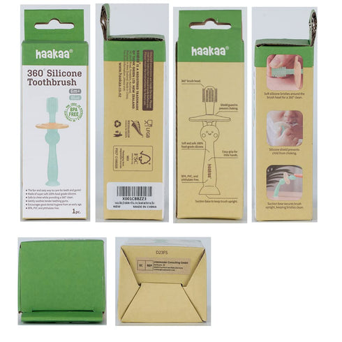 haakaa 360° Baby Toothbrush with Suction Base - Gentle Cleaning for Toddler's Self-Brushing Training, Food-Grade Silicone, Adjustable Safety Shiel...