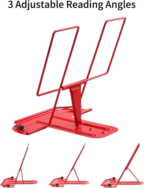 MSDADA Metal Book Stand for Desk, Adjustable Reading Rest Book Holder, Portable Cookbook Documents Holder, Sturdy Typing Stand for Recipes Textboo...