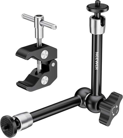 NEEWER 9.8"/25cm Adjustable Magic Arm with Super Clamp, 1/4" & 3/8" Threads, 1/4" Screws for Flash/LED Light/Microphone/Monitor, Compatible with S...