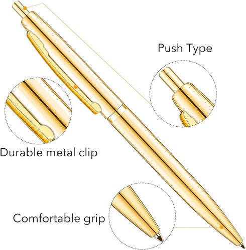 Unibene 6 Pack Gold Click Ballpoint Pens - Black ink Medium Point(1 mm), Metallic Retractable Pen Nice Gift for Business Office Students Teachers ...