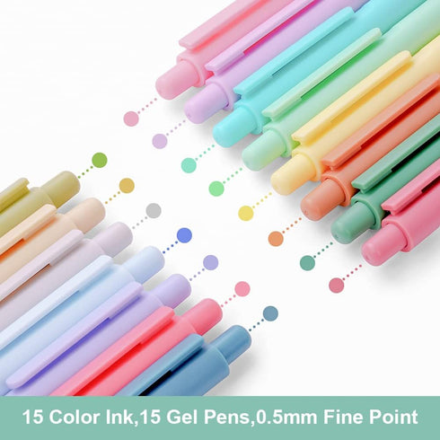 AUAUY Colored Retractable Gel Pens, 15PCS Cute Retractable Quick Dry Gel Ink Pen, Cute Pens 0.5mm Medium Point Quick Drying for Writing Drawing Jo...