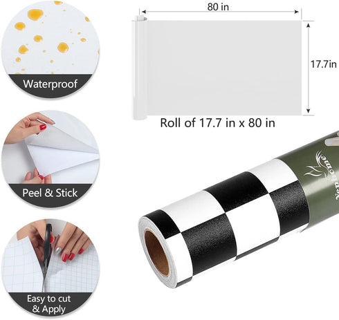 YENHOME Removable Checkered Wallpaper Small Checkered Peel and Stick Wallpaper Neutral Black and White Checker Contact Paper Waterproof Wallpaper ...