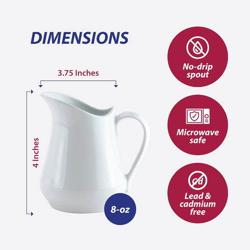 HIC Kitchen Creamer Pitcher with Handle, Fine Porcelain, 8-Ounce...